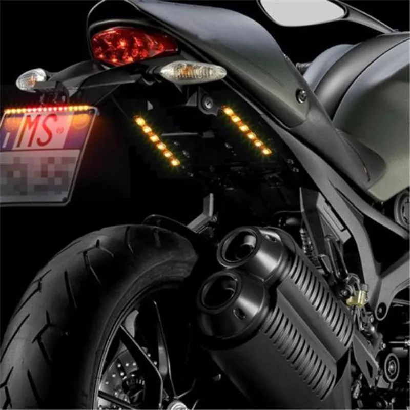 Горячая Светодиодная лента, мини-лента, черный светодиодный указатель поворота для мотоцикла, универсальные желтые фонари, 6 светодиодный