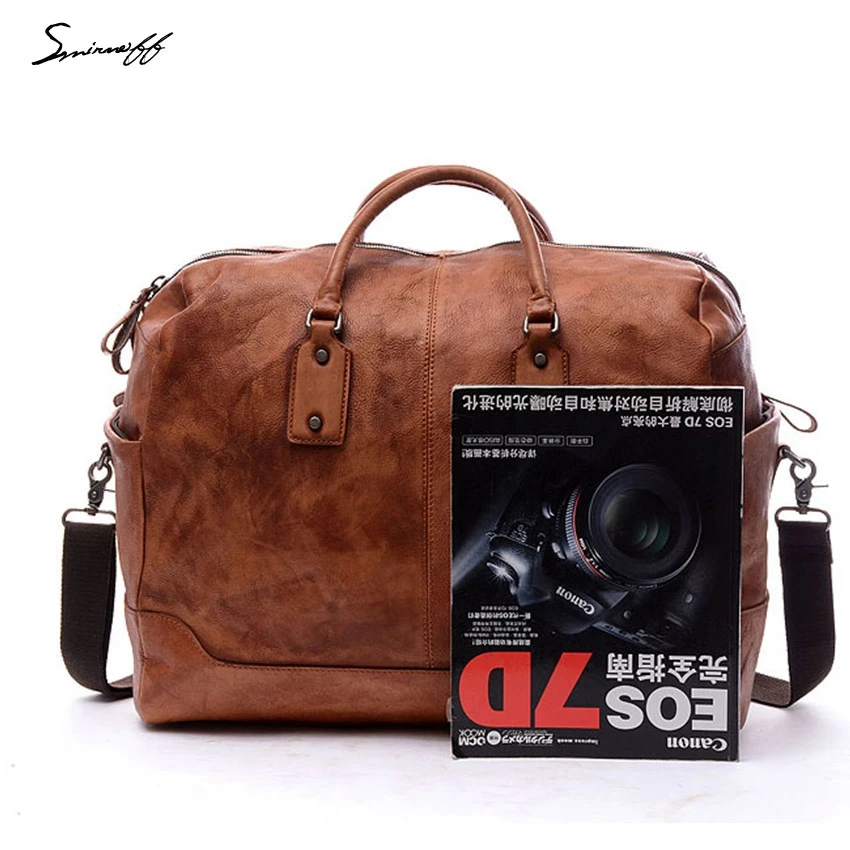 

SMIRNOFF New 2017 Luxury Brand Genuine Leather Travel Big Vegetable Tanned Leather Bag Retro Hand-Wiping Travel Men Handbag