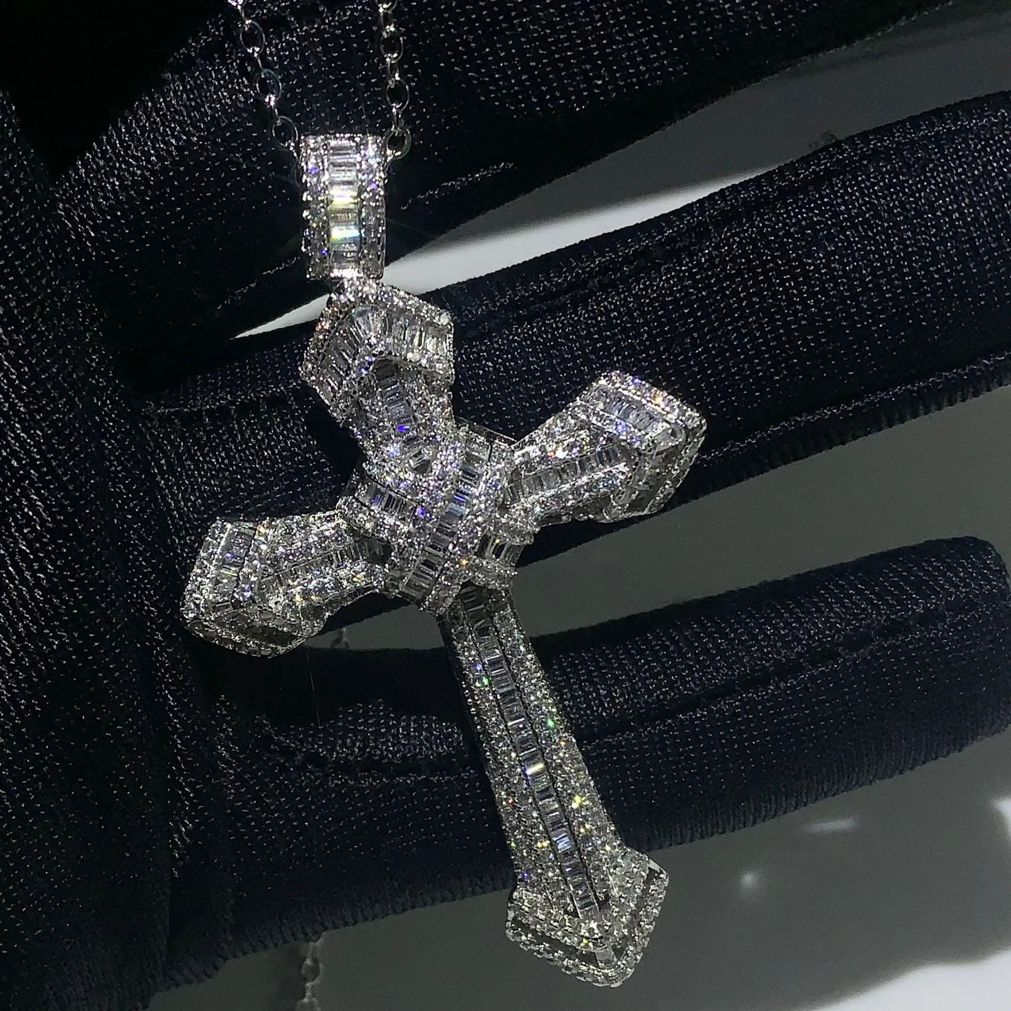 Rulalei хип хоп Роскошные ювелирные изделия 925 пробы подвеска в форме серебряного крестика белый прозрачный 5A кубический цирконий для женщин Свадебное ожерелье подарок