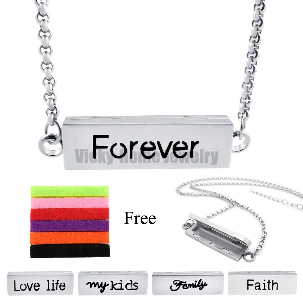 

Chains as Gift!! 35MM*10MM Silver Forever Stainless Steel Essential Oils Aromatherapy Locket Perfume Diffuser Necklace Bracelet