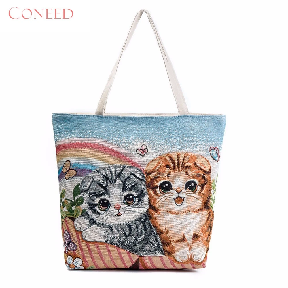 Charming Nice CONEED Best Gift Cat Printed Canvas Tote Casual Beach