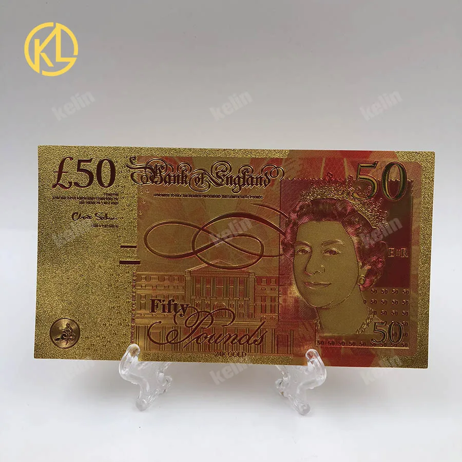 10 шт./лот UK Красочные золотые банкноты 50 фунтов Банкноты в 24k позолоченные