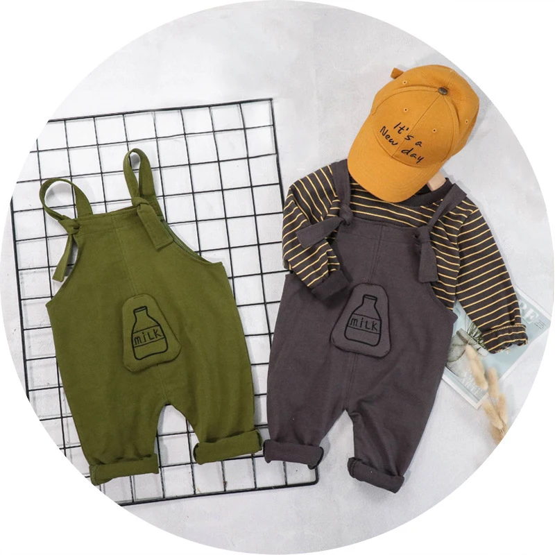 

Spring Autumn Toddler Kids Boys Casual Outfit Clothes Suit Stripe T Shirt Tops + Bib Pants 2 pcs Infant Baby Boys Clothing Sets