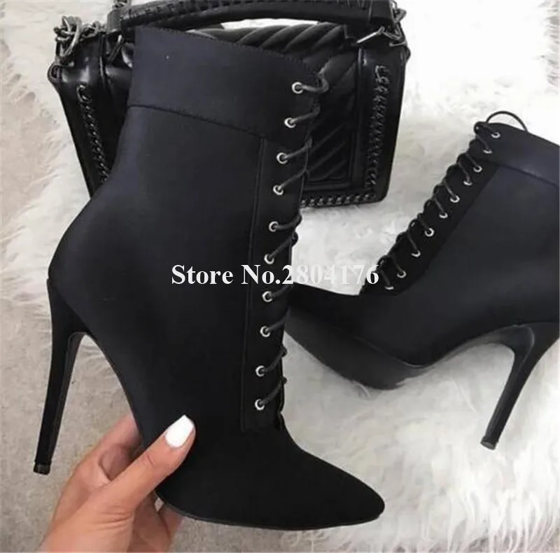 Western Fashion Style Pointed Toe Suede Leather Stiletto Heel Short Boots Lace-up High Ankle Booties Dress Heels | Обувь