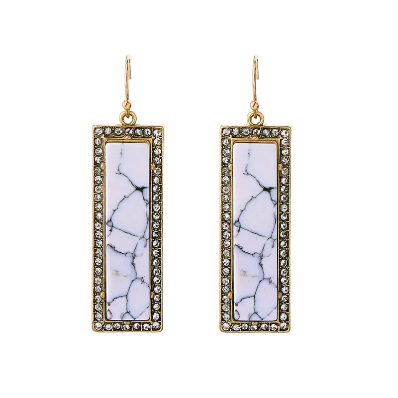 

Simple OL Style Rectangle Synthetic Stone Hook Earrings Blue White Crystal Inlaid Geometric Drop Earrings
