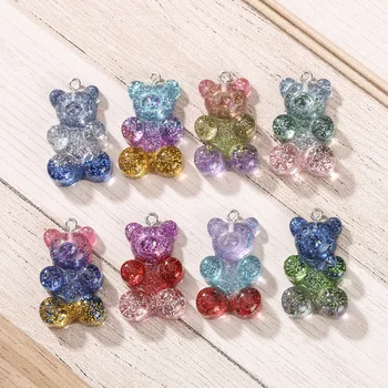 

20pcs 20*30mm Gummy Bear Charms Flatback Resin Cabochons Glitter charms for Keychain Pendant Necklace DIY making