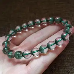 Ювелирные изделия 8,5 мм натуральный зеленый фантомный кварц браслет для женщин и мужчин Круглый бисер стрейч-браслет с хрусталем AAAAA