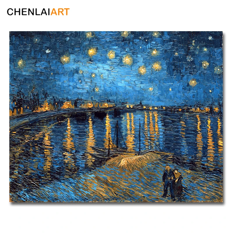 Ван Гог известный холст печать картина Звездная ночь над роной Реплика картины для гостиной плакаты и принты стены искусства