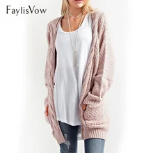 Розовый Уютный вязаный кардиган с длинным рукавом, с открытым стежком и карманами, женский свитер, большие размеры, свободные женские кардиганы, женские куртки