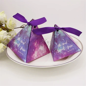 

Blue Theme Star Sky Pyramid Shape Purple Wedding Gifts Candy Box Birthday Party Decoration Pyramid Shape