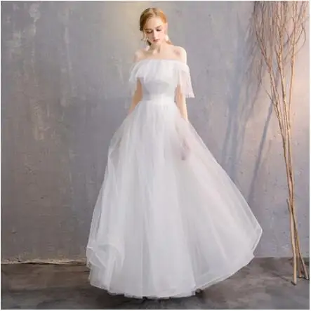Длинные кружевные белые вечерние платья-трапеция большого размера Платья на свадебные вечеринки и выпускной - Цвет: D