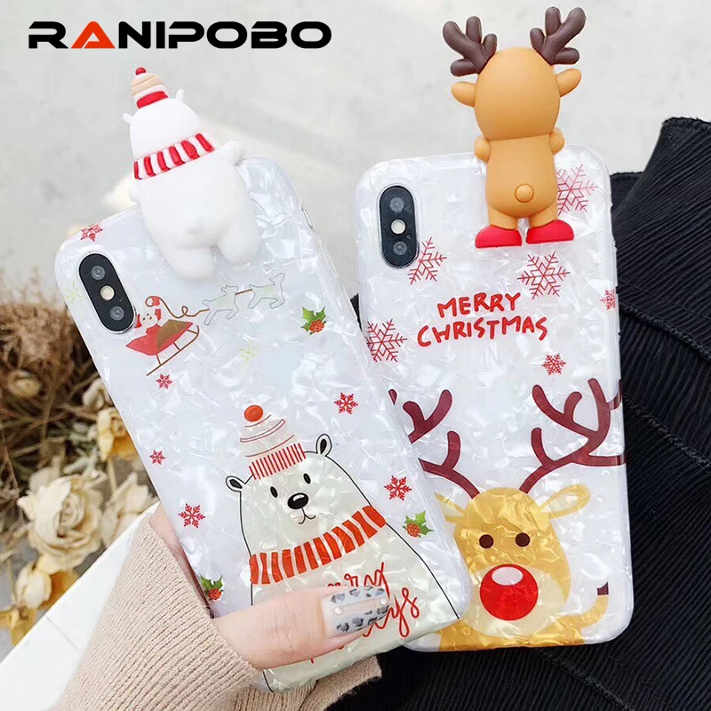 

Lovely Christmas 3D Doll Deer Shell pattern Cartoon Phone Case For iPhone 11 X XS XR XS Max 6 6S 7 8 Plus Soft TPU Back Cover