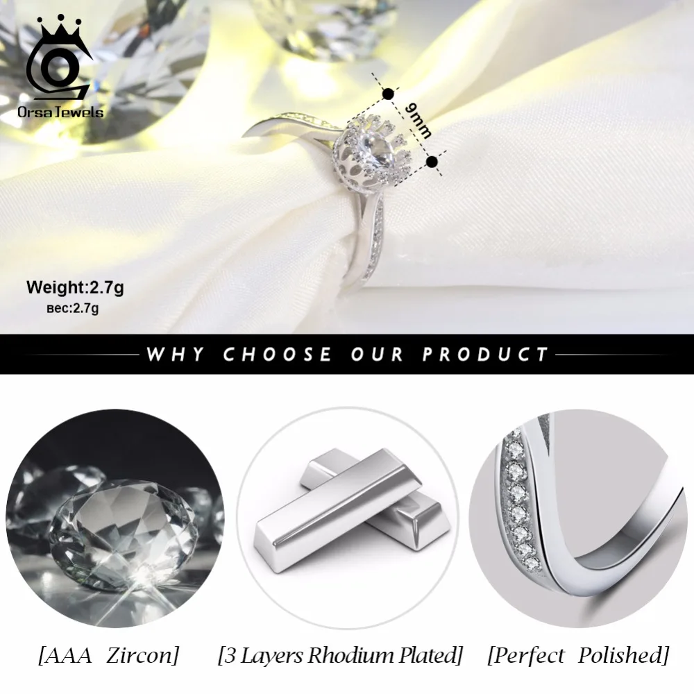 ORSA JEWELS Luxury Female Rings Unique Flower Shape AAA Cubic Zirconia Cute Engagement Ring Wedding Band For Women Jewelry AOR33