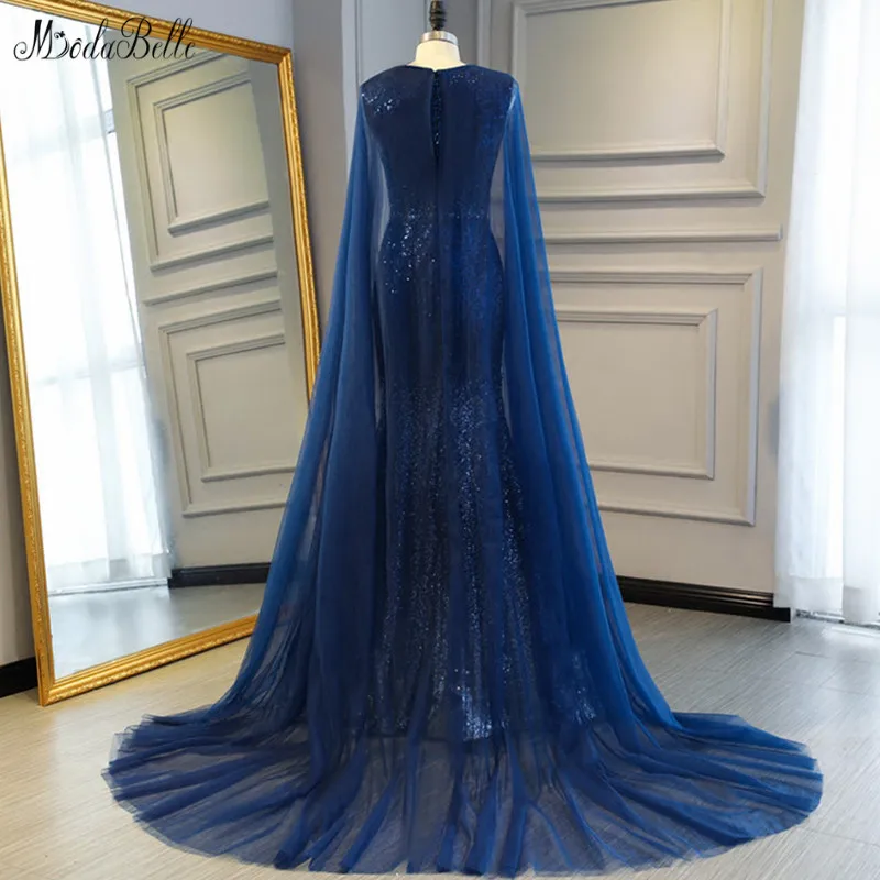 Modabelle темно-синее вечернее платье русалки с блестками с накидкой Vestido Largo Sirena размера плюс вечерние платья Robe De Soiree Дубай