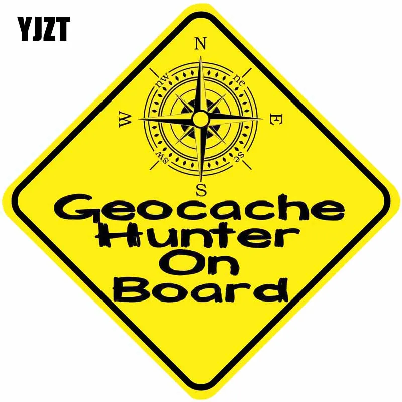 

YJZT 9.4CM*9.4CM GEOCACHE HUNTER ON BOARD Compass Warning Mark Car Styling Reflective Car Sticker C1- 7358