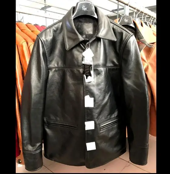 Free shipping.Brand classic brakeman horseskin leather coat,mens genuine leather Jackets,quality leather jacket.sales.slim men's genuine leather coats & jackets with hood