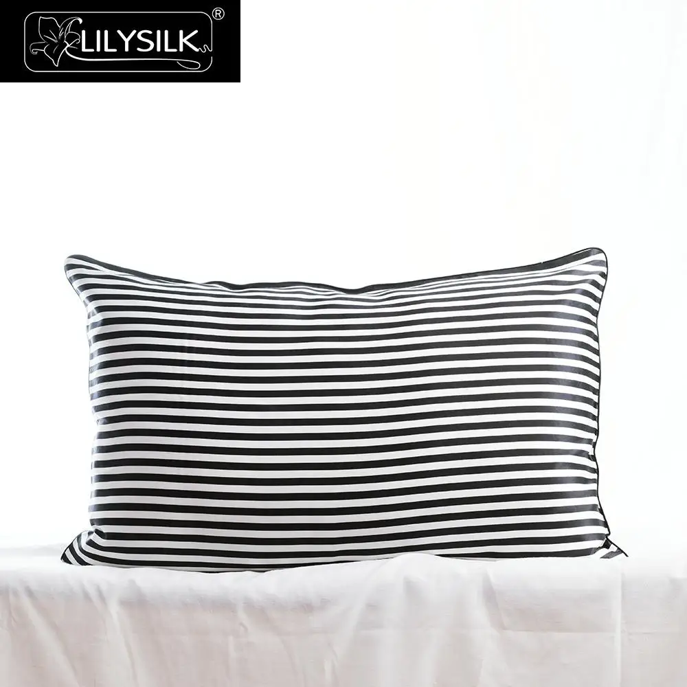 LILYSILK Silk Pillowcases Black And White Stripe 22 Momme Natural