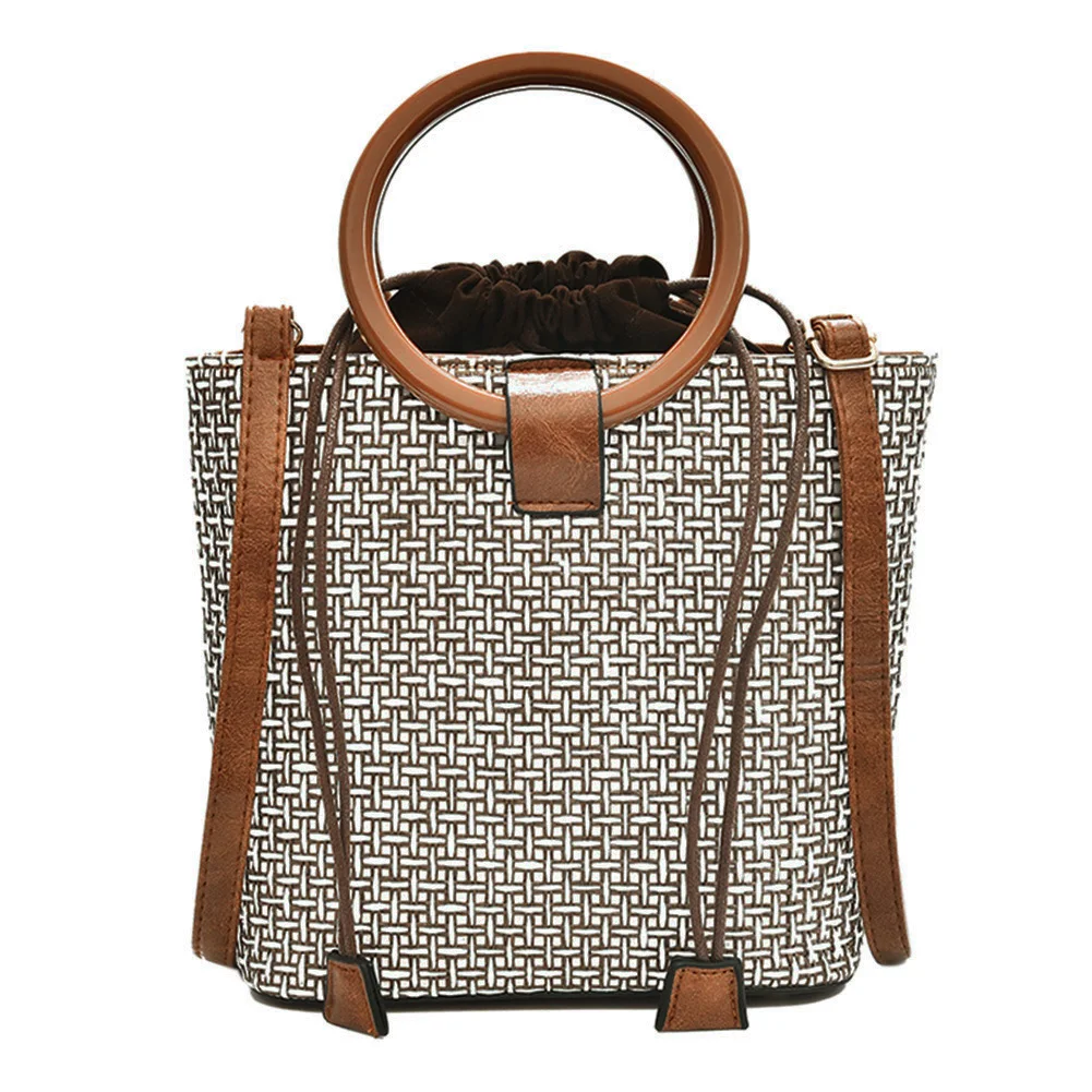 

women Handmade Handbag Vintage Retro Beach bag Straw Rope Knitted big Messenger Bag Lady rattan pack for Summer Tote 2019