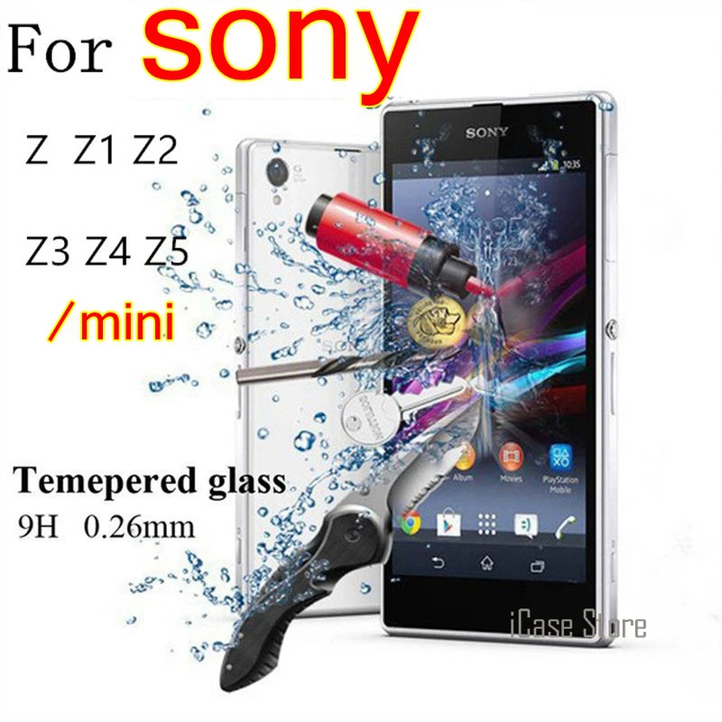 

Premium 0.26mm 9H Tempered Glass For Sony xperia Z Z1 Z2 Z3 Z3 Z4 Z5 Compact mini Screen Protector Film Cover Case