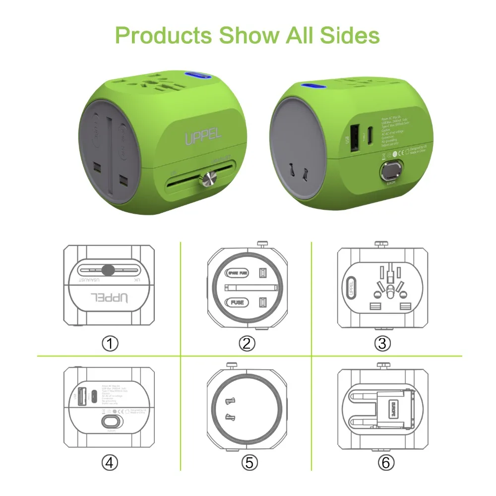 Универсальный дорожный адаптер все в одном Международный адаптер розетка по всему миру настенное зарядное устройство с USB/type C для США/AU/Asia/EU/UK