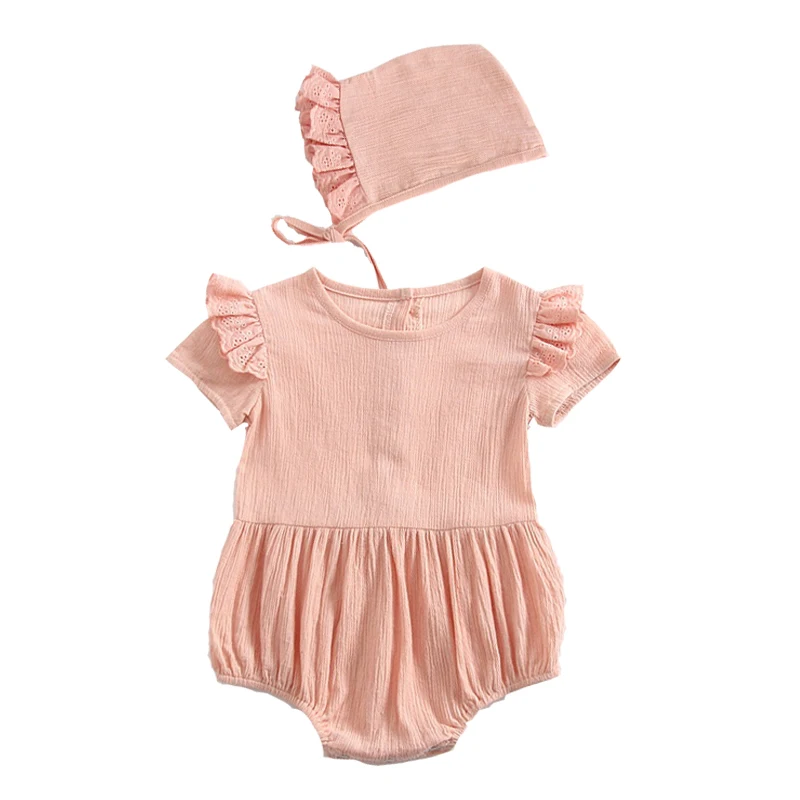 

2019 Summer Newborn Baby Girls Bodysuit Kids Hollow Flying Sleeve Clothes Princess Cotton Jumpsuits One Years Girls Bodysuit