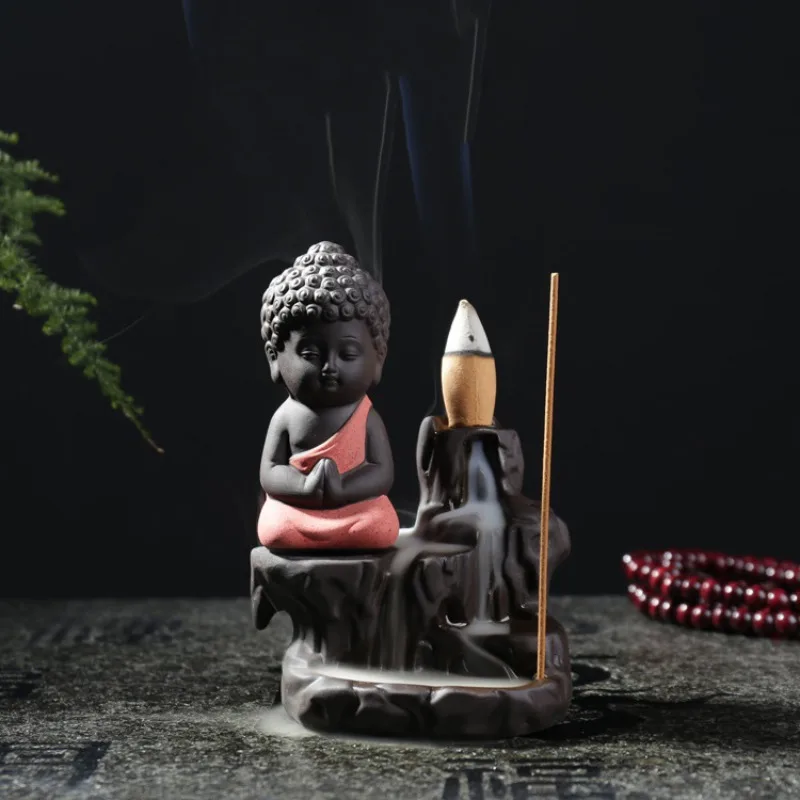 The Little Monk Censer Backflow Incense Burner Creative Home Decor Small Buddha Incense Holder Use In Home Office Teahouse Z