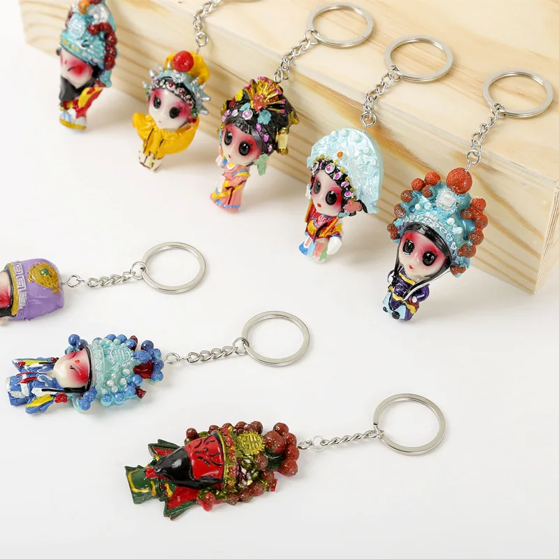 

2019 new face small keychain travel crafts Chinese elements national wind large Beijing opera characters resin handmade gifts