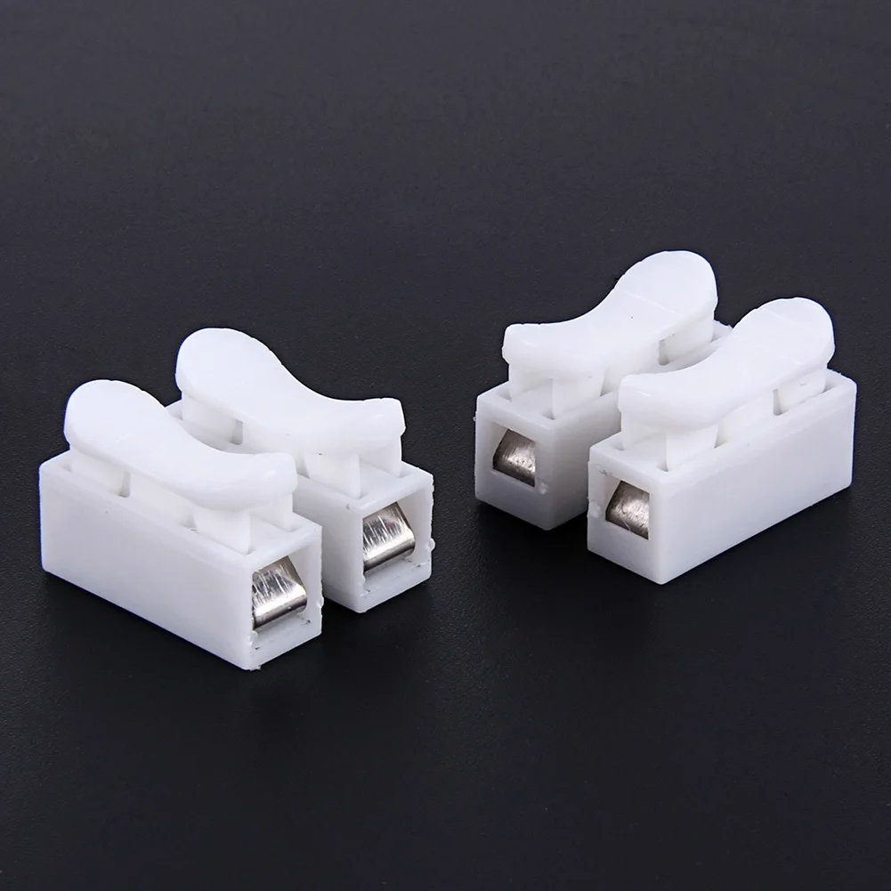 

50pcs/lot 2p Spring Connector Wire w/ No Welding Screws Quick Connector Cable Clamp Terminal Block 2 Way for LED Strip