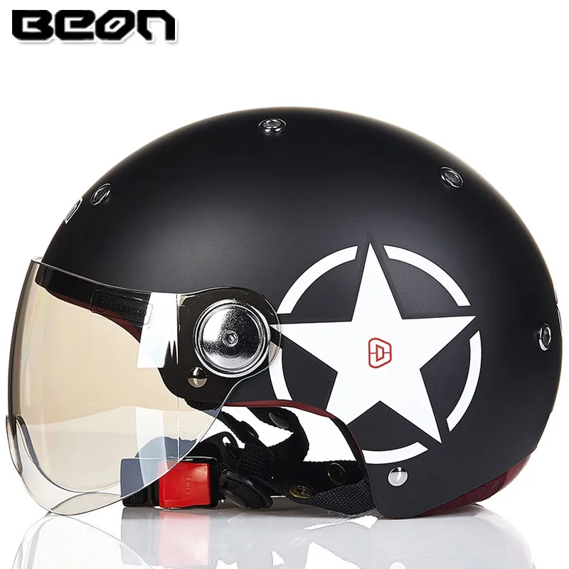 BEON B-103 половина шлем moto cascos шлем винтажный скутер capacete мото rbike шлем Летний мото rcycle шлем - Цвет: matte black star