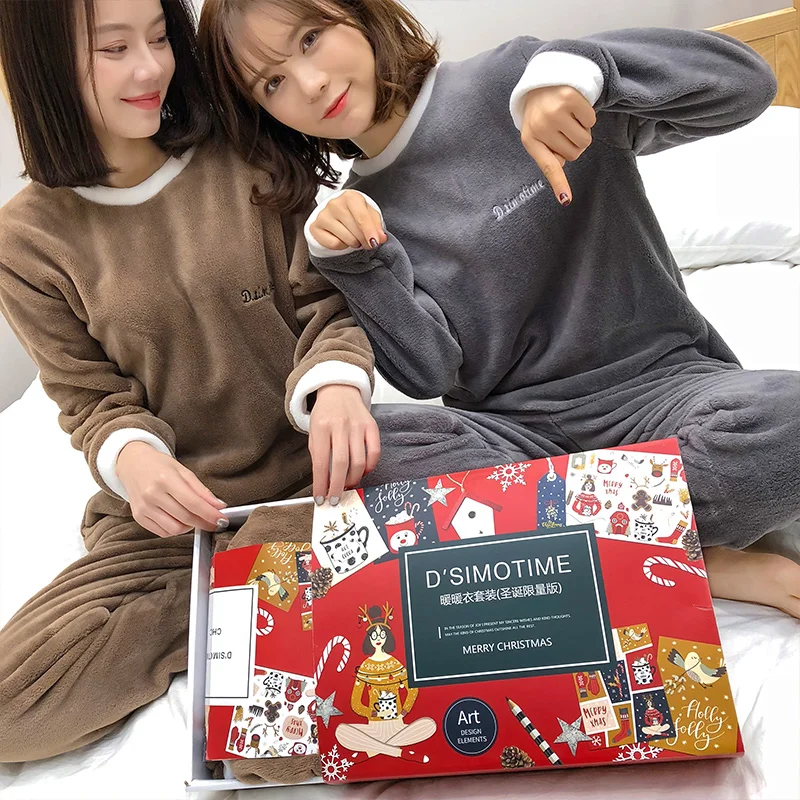 

Pajamas Sets For Women Men Winter Thick Flannel Warm NightWear HomeCloth Woman Long Sleeve Pyjama Girl Sleepwear Christmas Gift