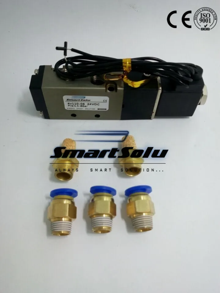 

Free shipping solenoid valve 4V110-06 Port 1/8" BSP 12V DC 5/2 way control valve with fittings and mufflers