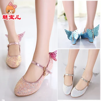 

Children's leather shoes, pupils, princesses high heels, girls, diamond, sequins, sweet girls, single shoes
