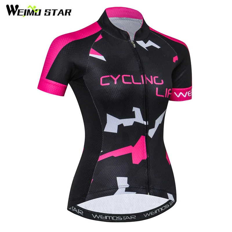 

Weimostar Pink-black Cycling Jersey Women 2018 Pro Team Cycling Clothing Summer mtb Bike Jersey Girl Team Racing Bicycle Jersey