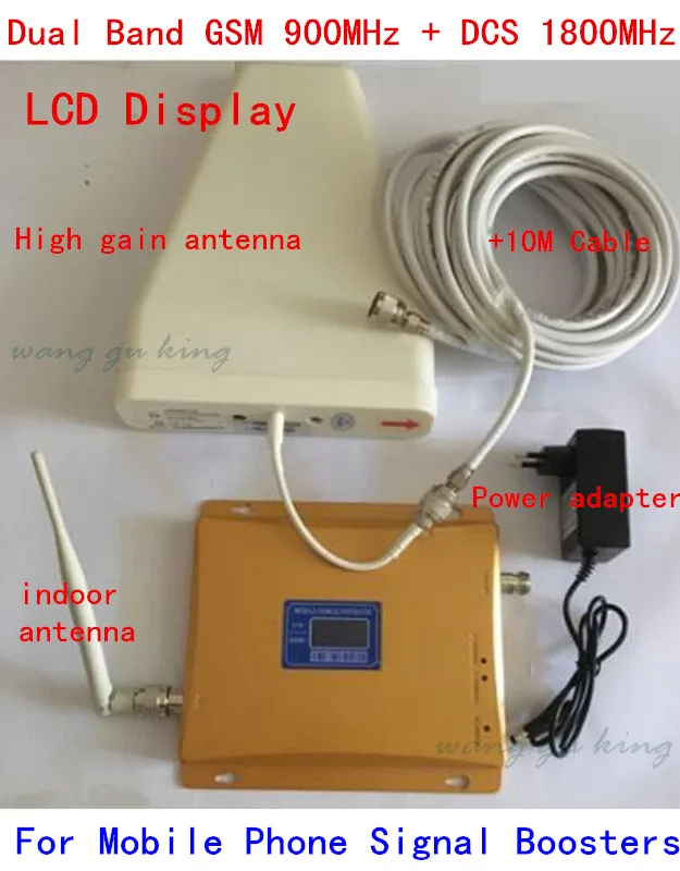 

LCD !! Dual Band GSM 900MHZ & DCS 1800mhz Signal Booster GSM Repeater DCS amplifier +indoor outdoor antenna +10M Cable Full Set