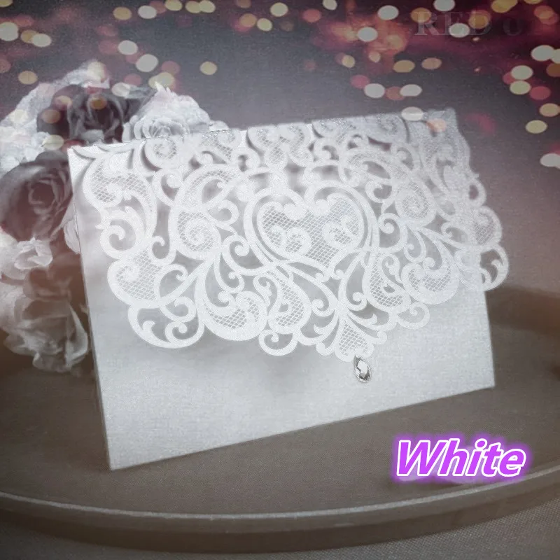 Китайские винтажные свадебные приглашения с лазерной огранкой, белые, 50 шт, вечерние, элегантные, роскошные, пригласительные открытки - Цвет: Белый