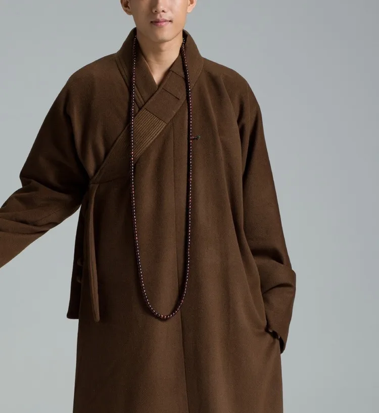 Зимняя теплая шерсть буддизм монахи Шаолинь халаты Единоборства Униформа кунг-фу буддийский плащ для медитации мантия-пальто коричневый