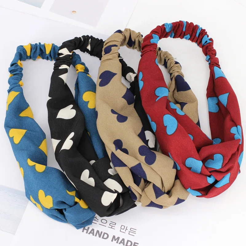 

Xiacaier Fashion Women Girls Heart Printed Headband Elastic Hairband Knot Head Wrap Striped Turban Hair Accessories Hair Bow
