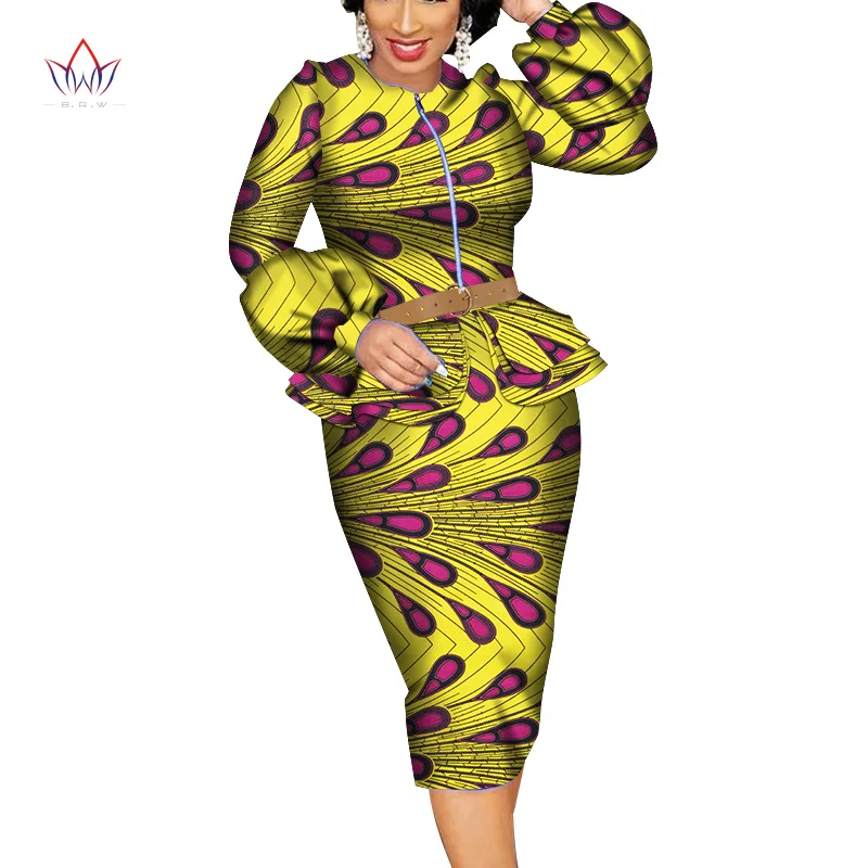 2020 Summer African Dashiki For Women O-neck Skirt Set Natural Bazin Riche African Fashion Clothing Cotton Plus Size BRW WY4686