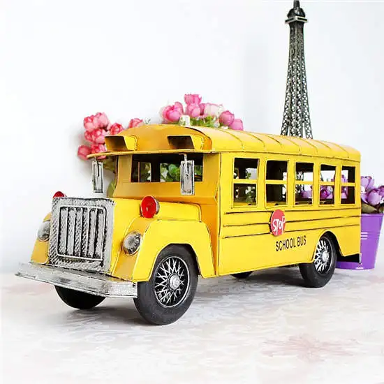 Винтажные металлические желтые антикварные школьные автобусные украшения для домашнего интерьера мебель для дома красный и синий двойной цвета Рождество