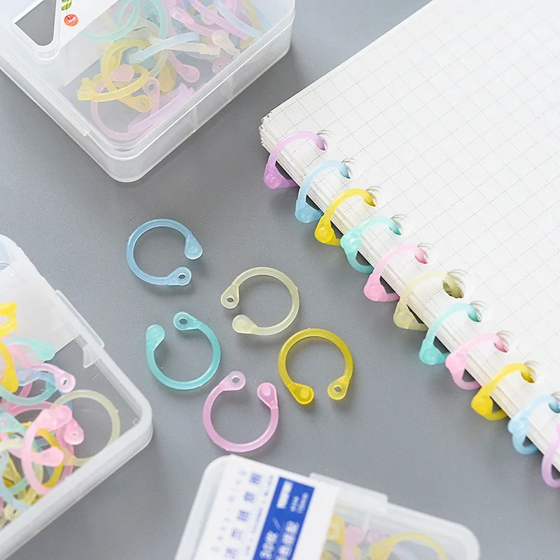 

1 Box Creative Transparent Colorful Plastic Circle Ring Clips Albums Loose-Leaf Book Binder Hoops Kids Office Binding Supplies