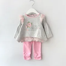 2 шт. для маленьких девочек комплекты одежды с длинными рукавами с цветочным рисунком футболка и штаны Bebe одежда из хлопка костюм для малышей весенние наряды