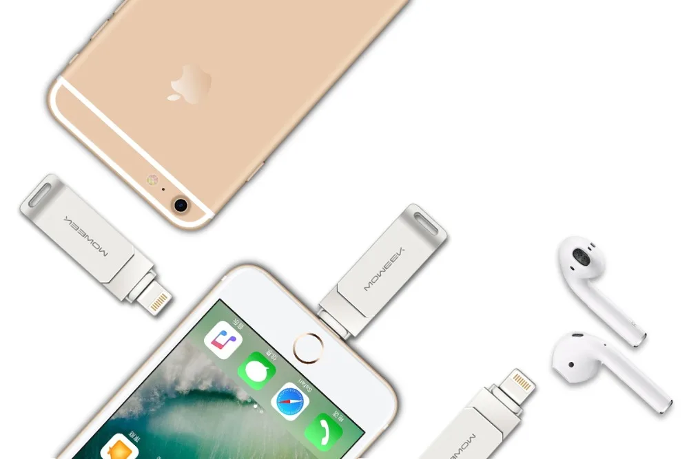 Moweek USB флеш-накопитель 64 ГБ для iPhone X, 8, 7, 6, 6 S, 32 ГБ, OTG USB флеш-накопитель для Lightning, iOS, USB флеш-накопитель 128 ГБ, флеш-накопитель