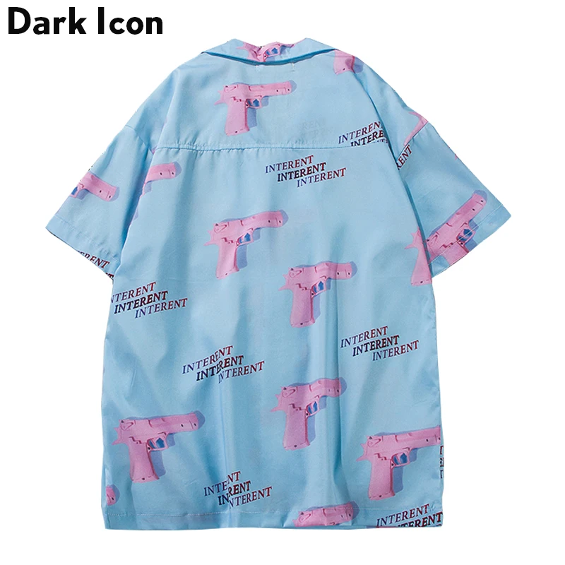 Turn-down Collar Hawaiian shirt Casual short sleeved shirt Short sleeved shirt Men's Summer Pink Gun Full Printing Casual Shirt