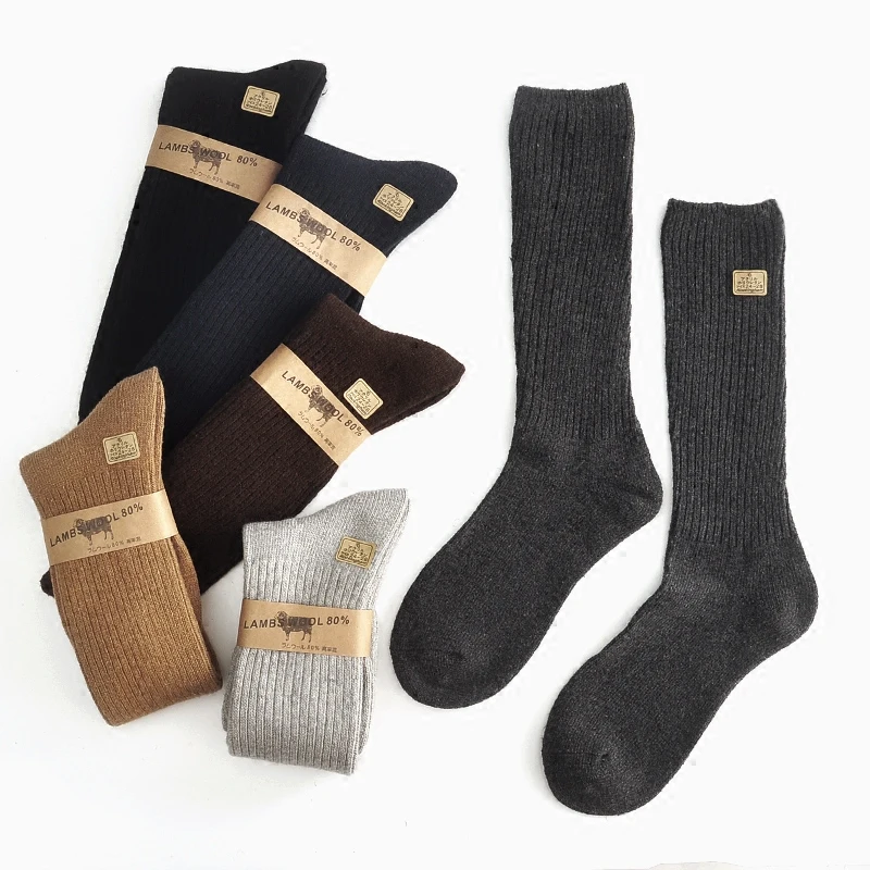 Мужские супер толстые носки большого размера из 80% овечьей шерсти, высококачественные классические носки делового бренда, мужские повседневные зимние носки, 3 пары = 1 партия