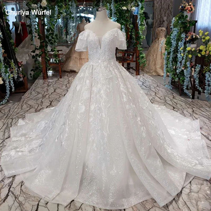 

LS014478G shiny wedding dresses with glitter sweetheart off shoulder lace up v-back wedding gown factory robe de mariee 2019