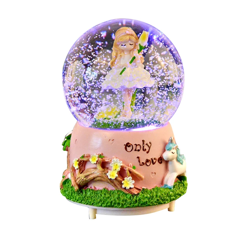 

Romantic Crystal Ball Music Box Snowball With Light Music Automatic External Rotation Snow Globe Crafts Couple Gifts Home Decor