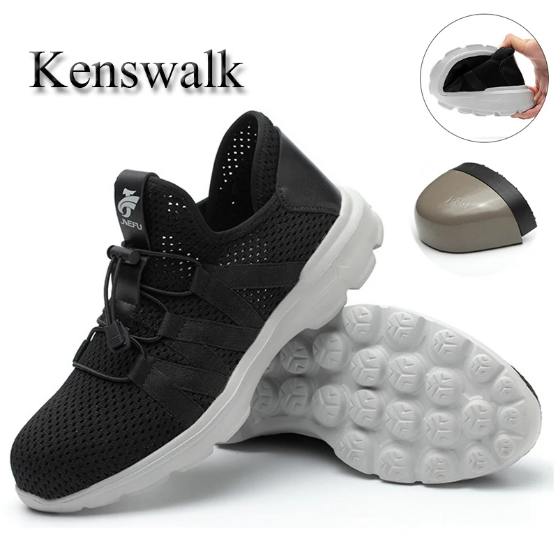 Kenswalk New breathable mesh steel toe safety shoes men's summer Light weight anti-smashing work boots sneakers(38-45) | Обувь