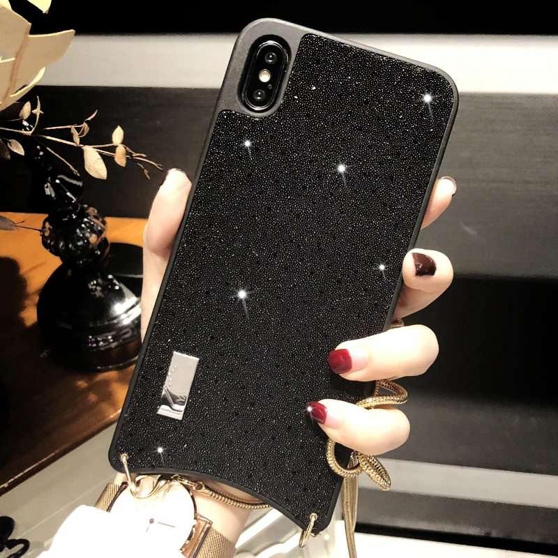 

Fashion Bling Crystal Metal Lanyard Girl Phone Cover Case For Iphone X Xs Max Xr 10 8 7 Plus Luxury Hard Case Coque Fundas