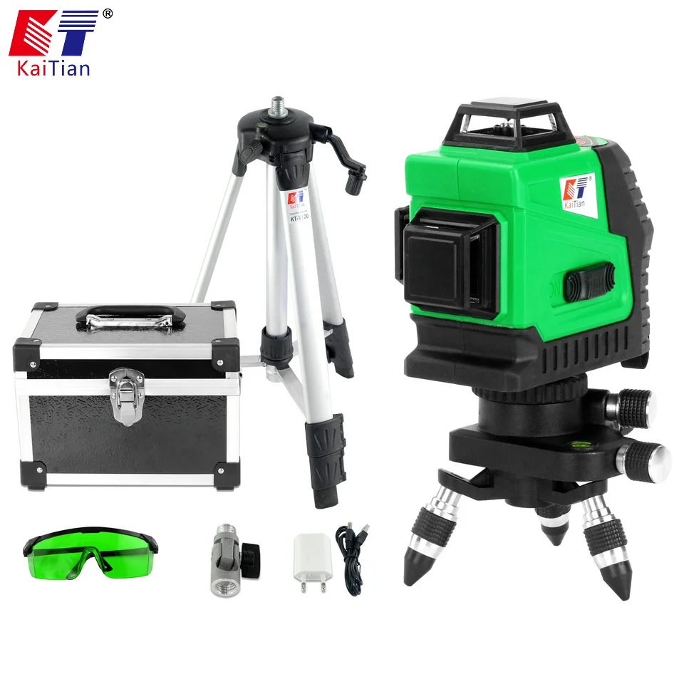 

KaiTian Laser Levels 3D 12Lines Green Beam Self-Leveling 360 Horizontal 532nm Vertical Cross Laser Tripod Line Nivel Level Tools