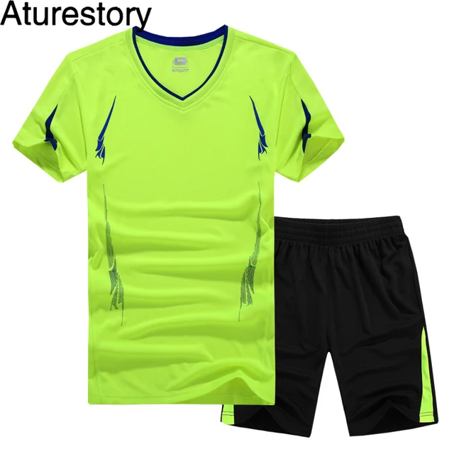 Aturestory Summer Men Sweatsuit Tracksuit Short Sleeve T Shirt Two Piece Set Quick Drying Breathable Track Suits Plus Size 9XL